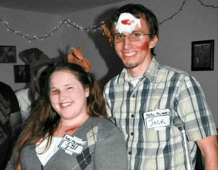 Cheap DIY Couple's Costume: Jack & Jill (Crutches Halloween Costume) - What a great couple's costume. This would be really good if one of you already had an injury. Need to file away in case of emergency.