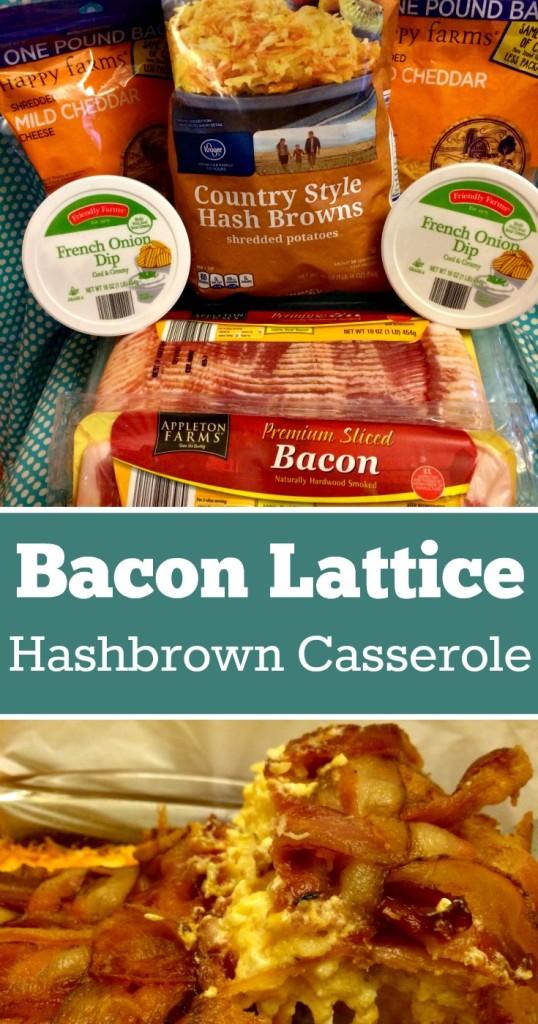 Bacon Lattice Hashbrown Casserole | Cheesy Hashbrown Casserole Recipe with directions on how to make a bacon lattice for the top of a casserole. Christmas side dish | Decadent Food | Holiday Food | Potluck Side Dish